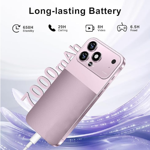 17 ProMa x Smartphone Unlocked Cell, 6.99“ HD Screen 5G Phone, 16+1TB Phone Unlocked, 7000mAh, 72+108MP Zoom Camera, Fingerprint Button Unlock-and take Photos/Dual SIM/Face ID/5G(Pink)